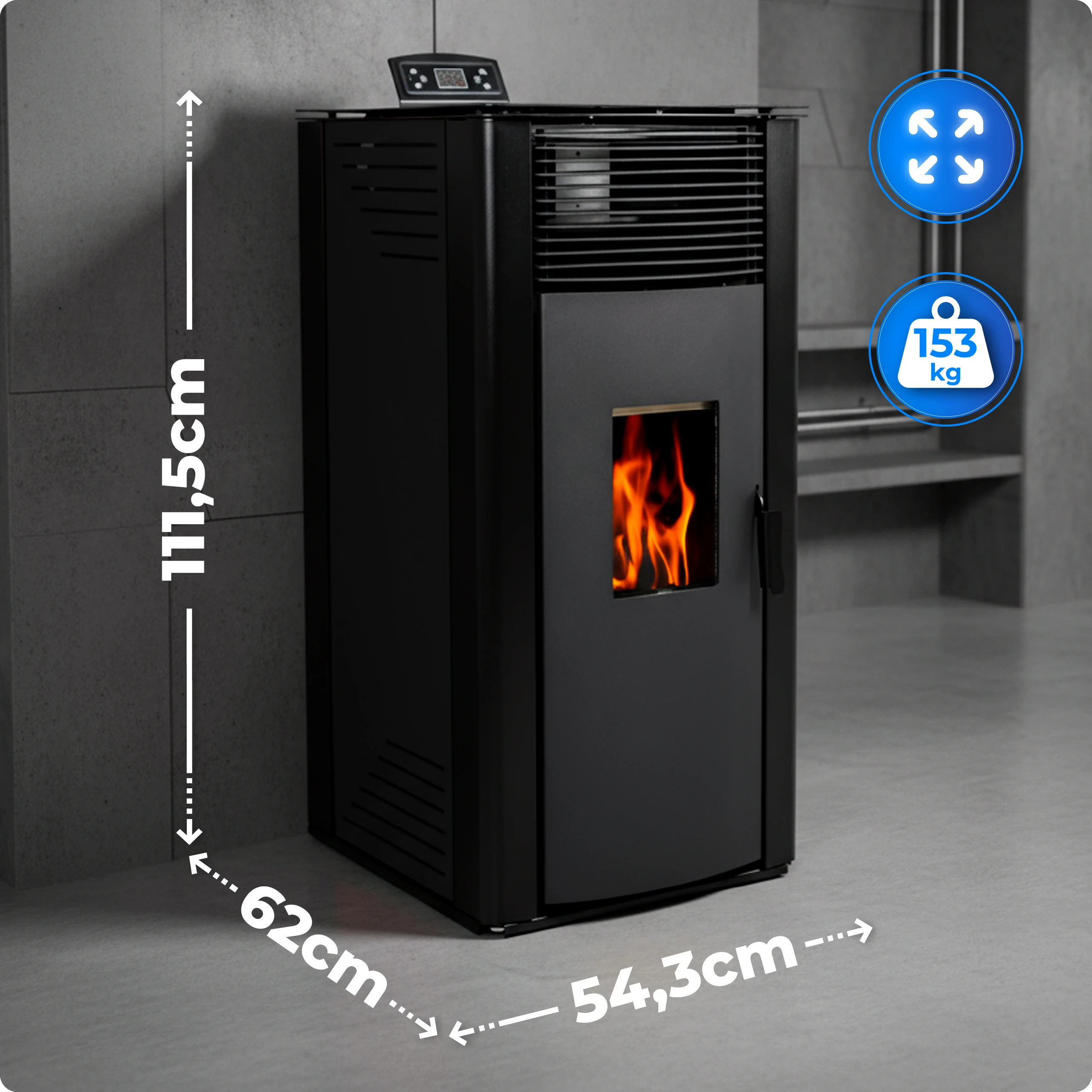 Spécifications du poêle à granulés THUNDER GAREN-BLACK 12 kW