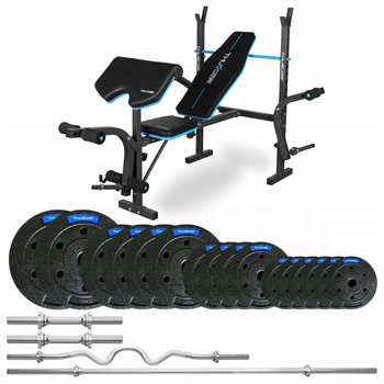 Ensemble de musculation 57,5 kg avec banc VIGOR-A de la marque THUNDER et barre EZ fortement courbée