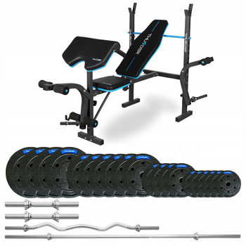 Ensemble de musculation 87,5 kg avec banc VIGOR-A de la marque THUNDER et barre EZ légèrement courbée
