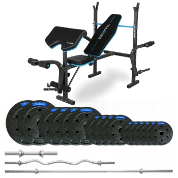 Ensemble de musculation 57,5 kg avec banc VIGOR-A de la marque THUNDER et barre EZ légèrement courbée (précommande 17.12)