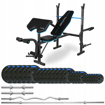Ensemble de musculation 117,5 kg avec banc VIGOR-A de la marque THUNDER et barre EZ légèrement courbée 