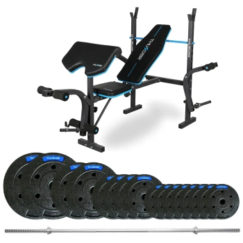 Ensemble de musculation 50 kg avec barre de 180 cm et banc VIGOR-A de la marque THUNDER 