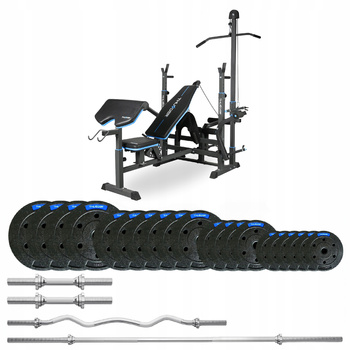 Ensemble de musculation 87,5 kg avec banc VIGOR-C de la marque THUNDER et barre EZ légèrement courbée 