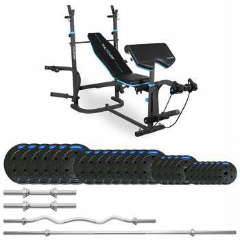 Ensemble de musculation 117,5 kg avec banc VIGOR-B de la marque THUNDER et barre EZ légèrement courbée