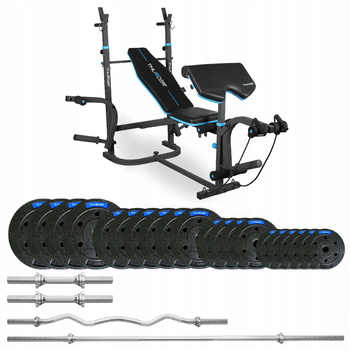 Ensemble de musculation 87,5 kg avec banc VIGOR-B de la marque THUNDER et barre EZ légèrement courbée