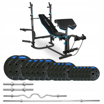 Ensemble de musculation 57,5 kg avec banc VIGOR-B de la marque THUNDER et barre EZ fortement courbée