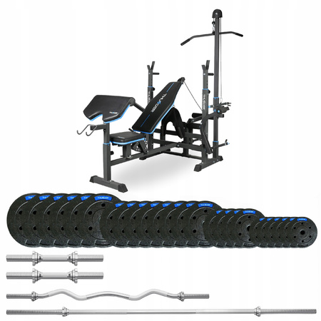 Ensemble de musculation 117,5 kg avec banc VIGOR-C de la marque THUNDER et barre EZ légèrement courbée (précommande 17.12)