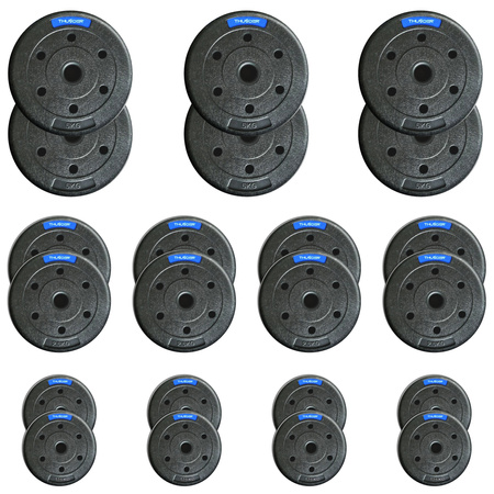 Ensemble de poids bitumineux de la marque THUNDER 6x5 kg + 8x2,5 kg + 8x1,25 kg