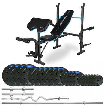 Ensemble de musculation 87,5 kg avec banc VIGOR-A de la marque THUNDER et barre EZ fortement courbée