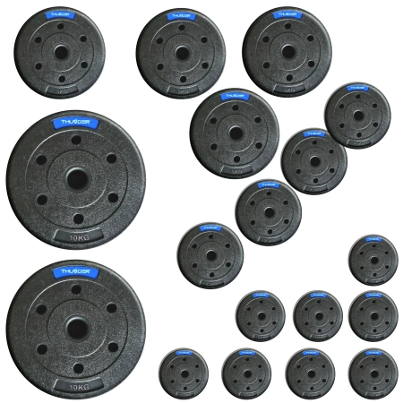 Ensemble de poids bitumineux de la marque THUNDER 2x10 kg + 4x5 kg + 4x2,5 kg + 8x1,25 kg
