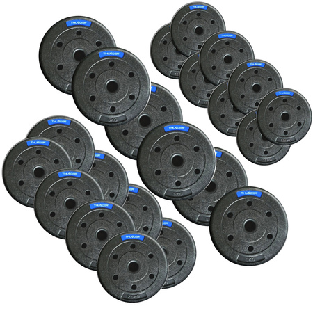 Ensemble de poids bitumineux de la marque THUNDER 6x5 kg + 8x2,5 kg + 8x1,25 kg