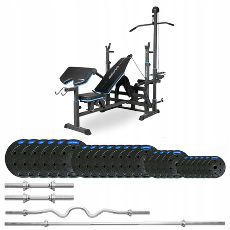 Ensemble de musculation 117,5 kg avec banc VIGOR-C de la marque THUNDER et barre EZ fortement courbée (précommande 17.12)