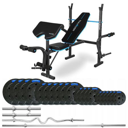 Ensemble de musculation 87,5 kg avec banc VIGOR-A de la marque THUNDER et barre EZ fortement courbée (précommande 17.12)
