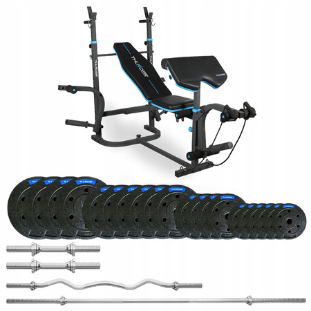 Ensemble de musculation 87,5 kg avec banc VIGOR-B de la marque THUNDER et barre EZ légèrement courbée
