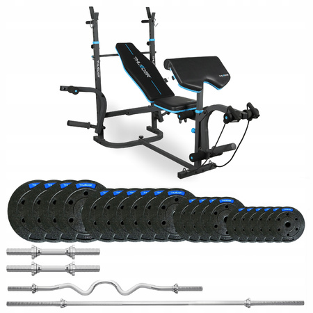 Ensemble de musculation 87,5 kg avec banc VIGOR-B de la marque THUNDER et barre EZ fortement courbée