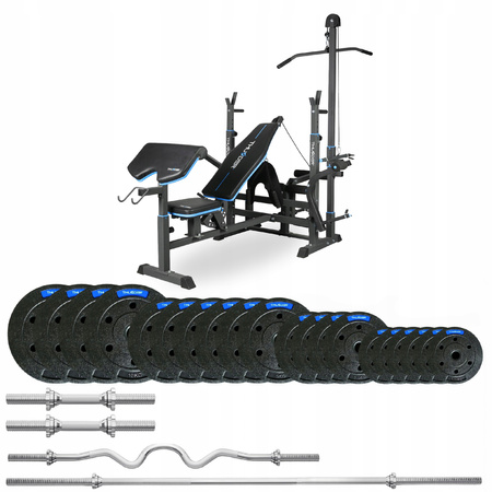 Ensemble de musculation 87,5 kg avec banc VIGOR-C de la marque THUNDER et barre EZ fortement courbée (précommande 17.12)