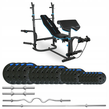 Ensemble de musculation 87,5 kg avec banc VIGOR-B de la marque THUNDER et barre EZ fortement courbée