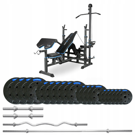 Ensemble de musculation 87,5 kg avec banc VIGOR-C de la marque THUNDER et barre EZ légèrement courbée (précommande 17.12)