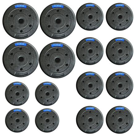 Ensemble de poids bitumineux de la marque THUNDER 4x10 kg + 8x5 kg + 4x2,5 kg