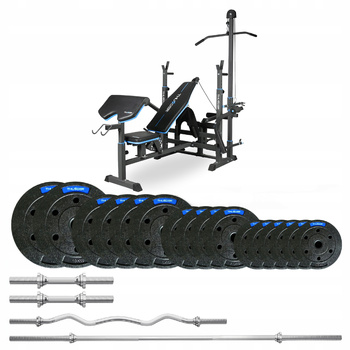 Ensemble de musculation 57,5 kg avec banc VIGOR-C de la marque THUNDER et barre EZ légèrement courbée
