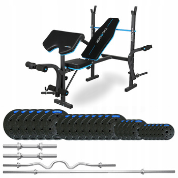 Ensemble de musculation 117,5 kg avec banc VIGOR-A de la marque THUNDER et barre EZ fortement courbée